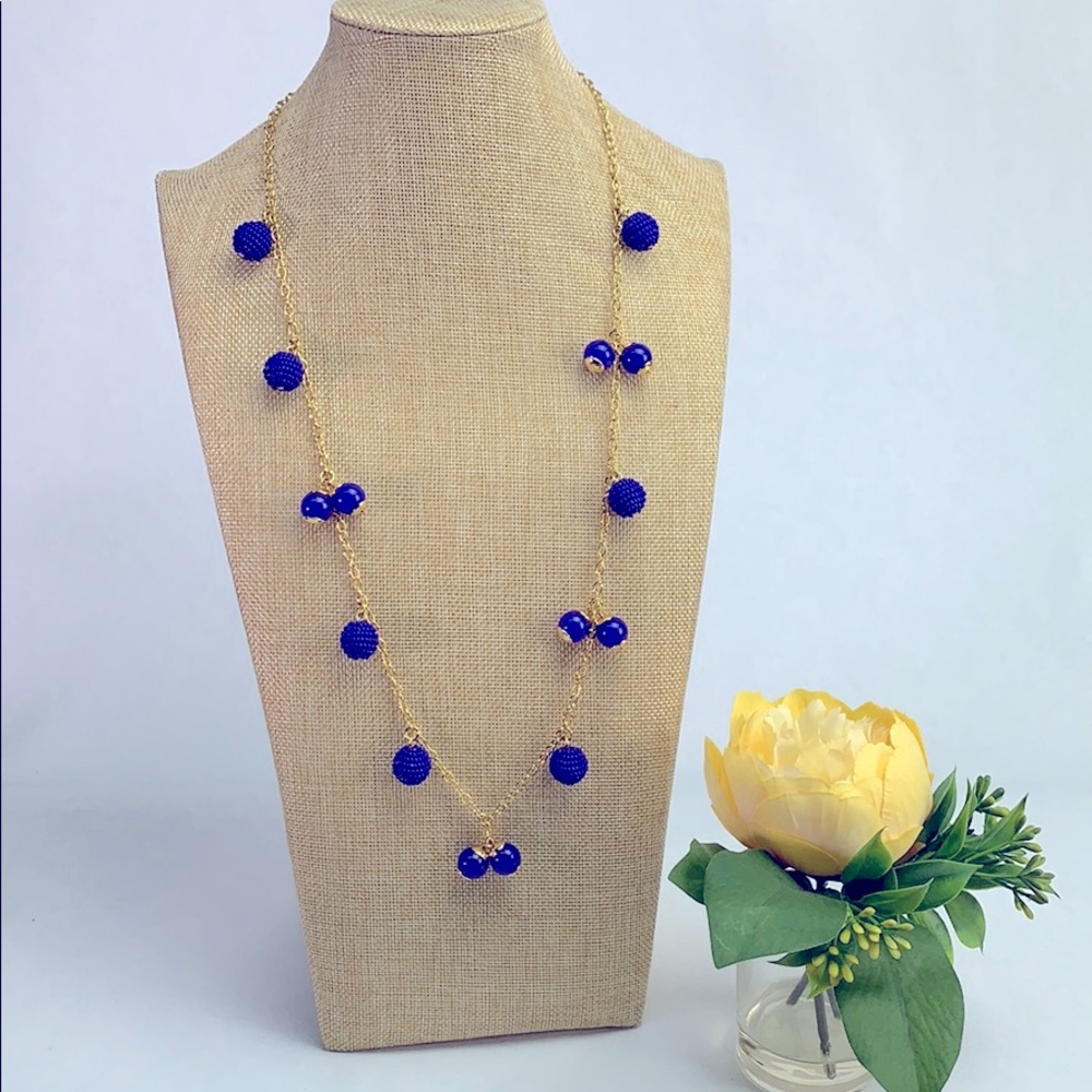J. Crew Gold Tone and Blue Beaded Necklace